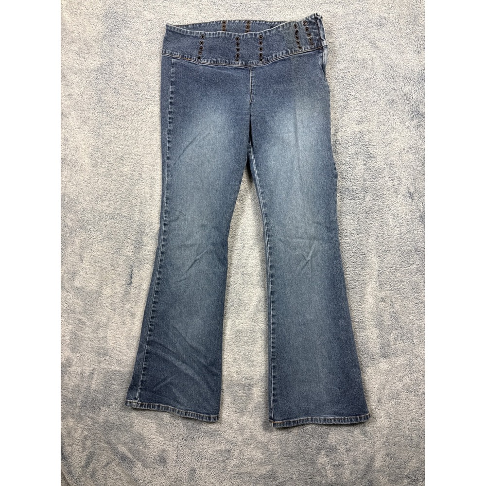 LEI Womens 11 Blue Jeans Grommet Waist Flare Y2K Side Zip Denim Pants